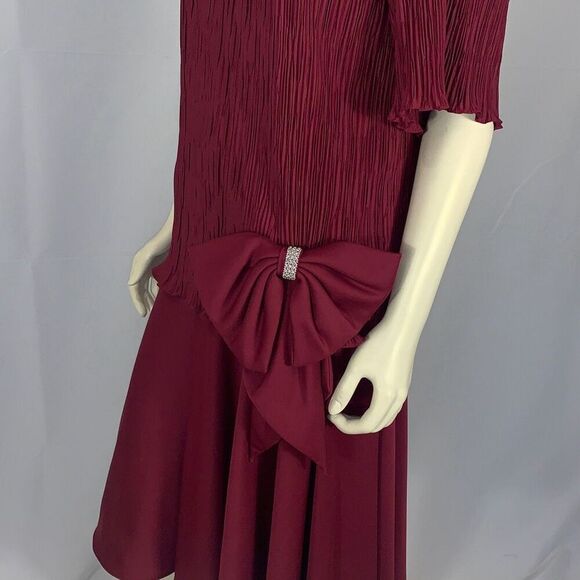 Vintage Burgundy After Dark Drop Waist Large Bow Party Dress Size 10 - Picture 11 of 16